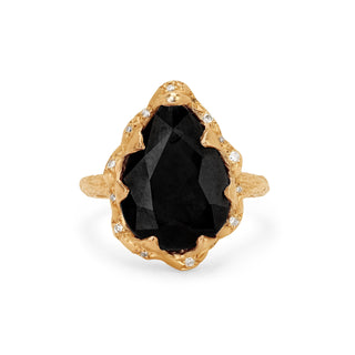 Queen Water Drop Onyx Ring with Sprinkled Diamonds 4 Yellow Gold  by Logan Hollowell Jewelry