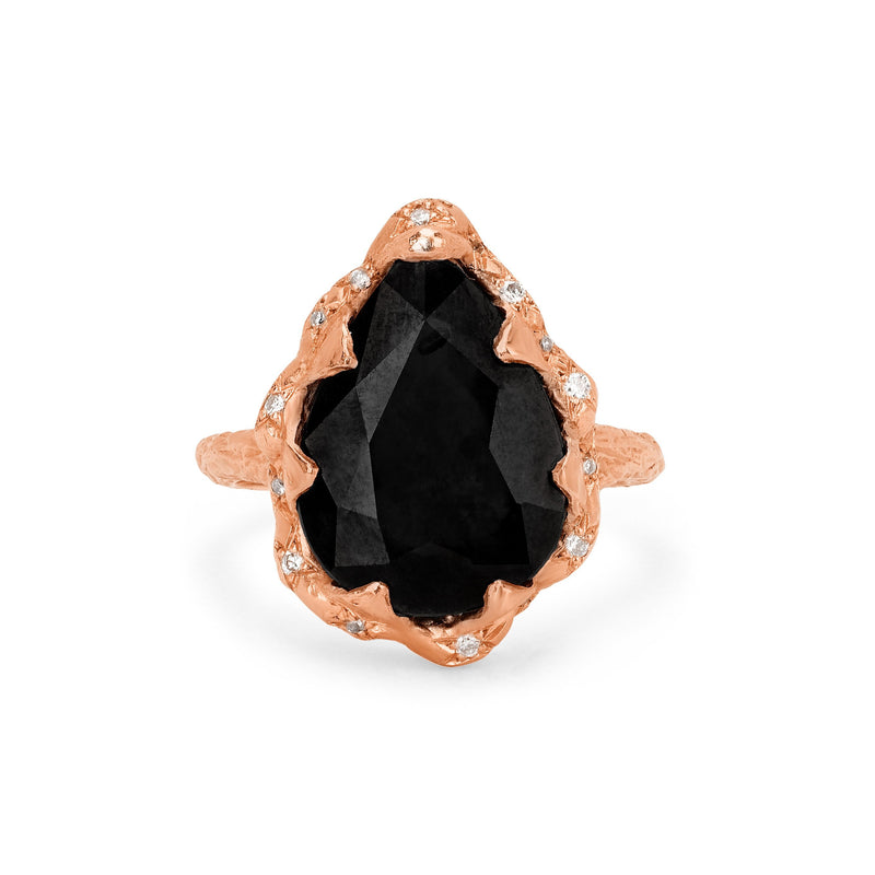Queen Water Drop Onyx Ring with Sprinkled Diamonds Rose Gold 3 by Logan Hollowell Jewelry