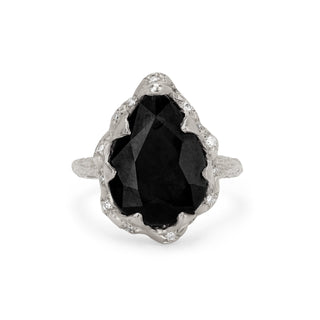 Queen Water Drop Onyx Ring with Sprinkled Diamonds 4 White Gold  by Logan Hollowell Jewelry