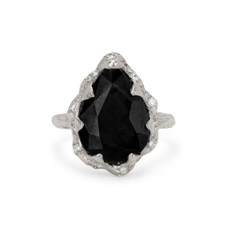 Queen Water Drop Onyx Ring with Sprinkled Diamonds White Gold 3 by Logan Hollowell Jewelry