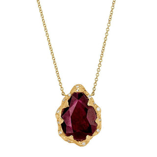 Queen Water Drop Ruby Necklace with Sprinkled Diamonds Yellow Gold   by Logan Hollowell Jewelry