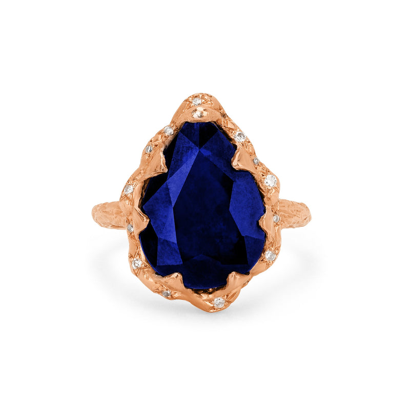 Queen Water Drop Sapphire Ring with Sprinkled Diamonds Rose Gold 3 by Logan Hollowell Jewelry