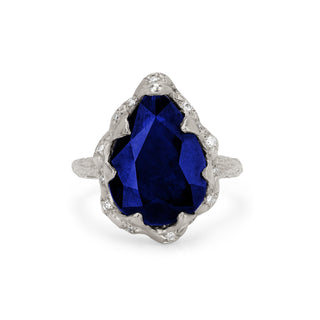 Queen Water Drop Sapphire Ring with Sprinkled Diamonds White Gold 5  by Logan Hollowell Jewelry