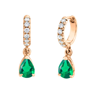 Emerald Water Drop French Pavé Goddess Hoops Rose Gold Pair  by Logan Hollowell Jewelry