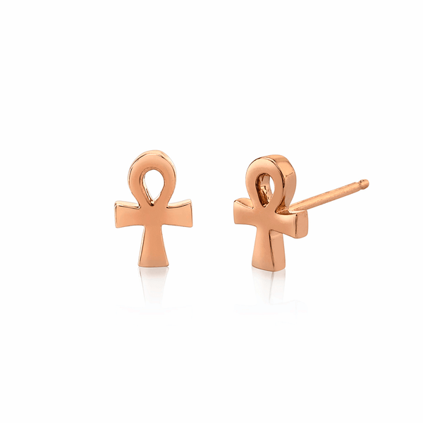 Mini Ankh Studs Pair Rose Gold by Logan Hollowell Jewelry
