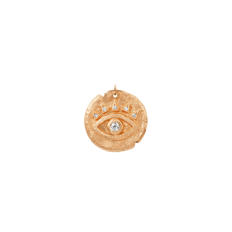 Diamond Petite Eye of Protection Coin Charm Rose Gold by Logan Hollowell Jewelry