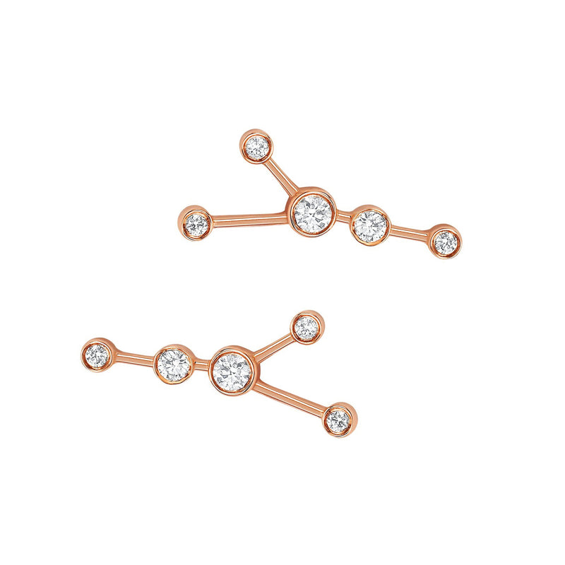 Petite Cancer Diamond Constellation Studs Rose Gold Pair by Logan Hollowell Jewelry