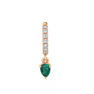 Emerald Water Drop Goddess Hoops Single Rose Gold  by Logan Hollowell Jewelry