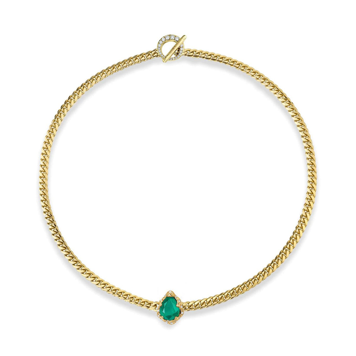 Reversible Baby Queen Emerald Water Drop Cuban Choker | Ready to Ship Yellow Gold 14" by Logan Hollowell Jewelry