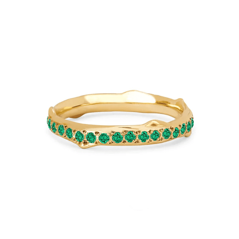 Rose Thorn Pavé Emerald Band | Ready to Ship Yellow Gold 5 by Logan Hollowell Jewelry
