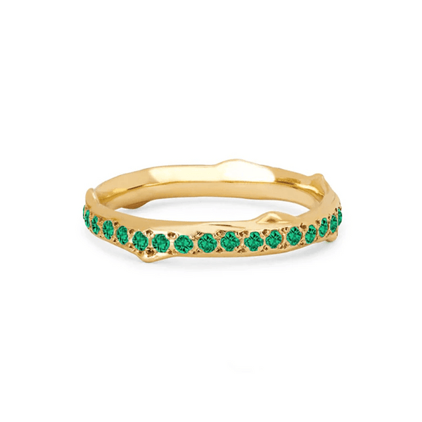 Rose Thorn Pavé Emerald Band Yellow Gold 3 by Logan Hollowell Jewelry