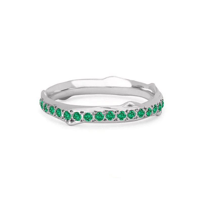 Rose Thorn Pavé Emerald Band White Gold 3  by Logan Hollowell Jewelry