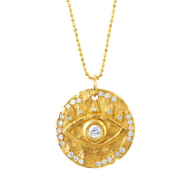 18k Diamond Eye of Protection Coin Pendant | Ready to Ship Yellow Gold 16" by Logan Hollowell Jewelry