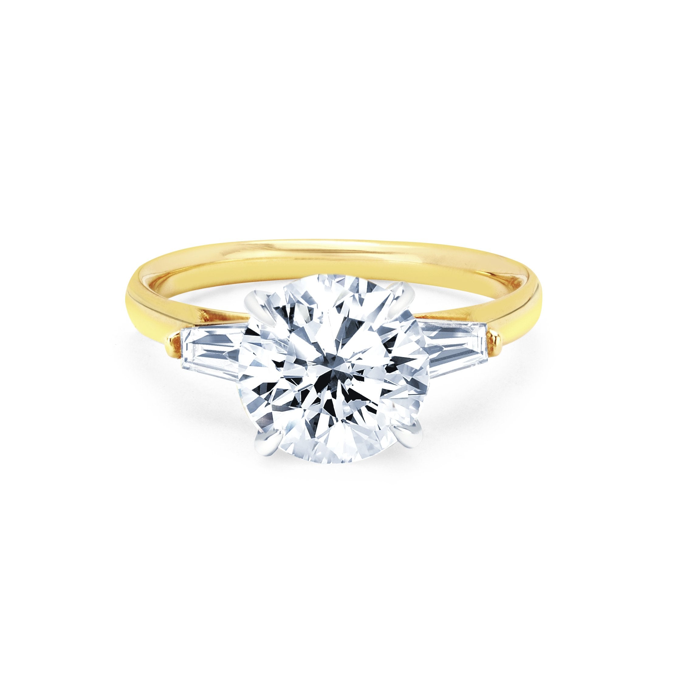 Round diamond with baguettes yellow gold Clearance