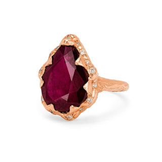 Queen Water Drop Ruby Ring with Sprinkled Diamonds    by Logan Hollowell Jewelry