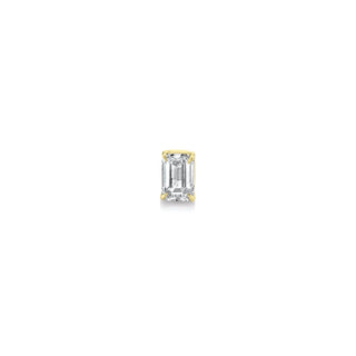 Diamond Emerald Cut Prong Stud Yellow Gold Single Earring  by Logan Hollowell Jewelry