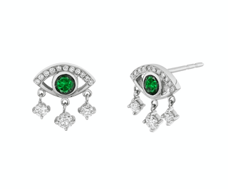 Emerald Eye of Emotions Studs Pair White Gold  by Logan Hollowell Jewelry