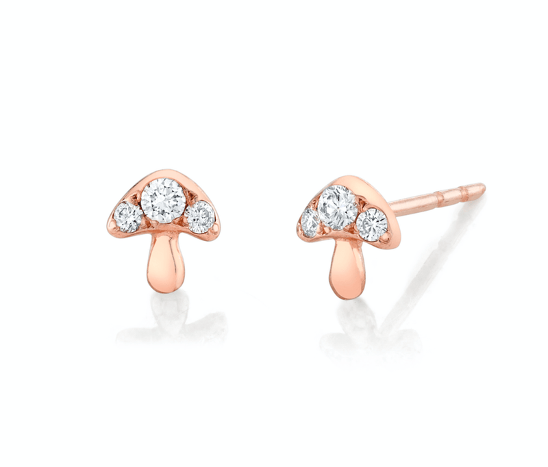 3 Diamond Mini Mushroom Stud Pair Rose Gold  by Logan Hollowell Jewelry