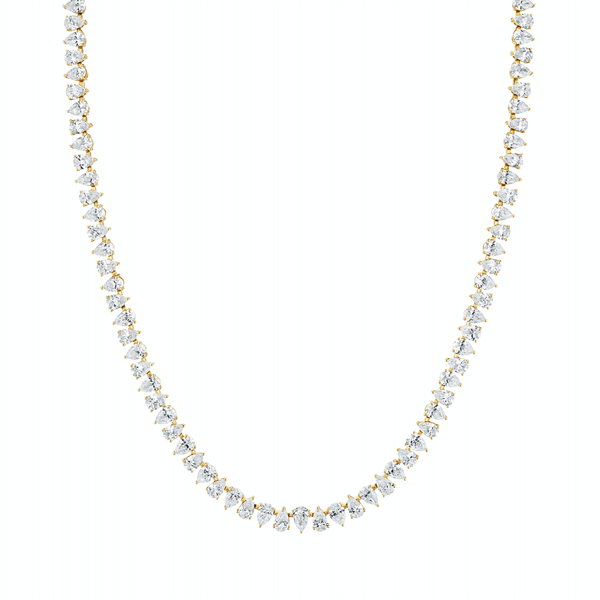 14K Reverse Water Drop Diamond Tennis Necklace Yellow Gold 13-14-15" Natural by Logan Hollowell Jewelry