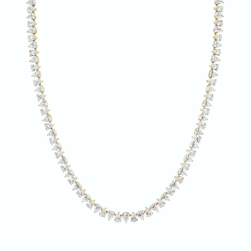 14K Reverse Water Drop Diamond Tennis Necklace Yellow Gold 13-14-15" Natural by Logan Hollowell Jewelry