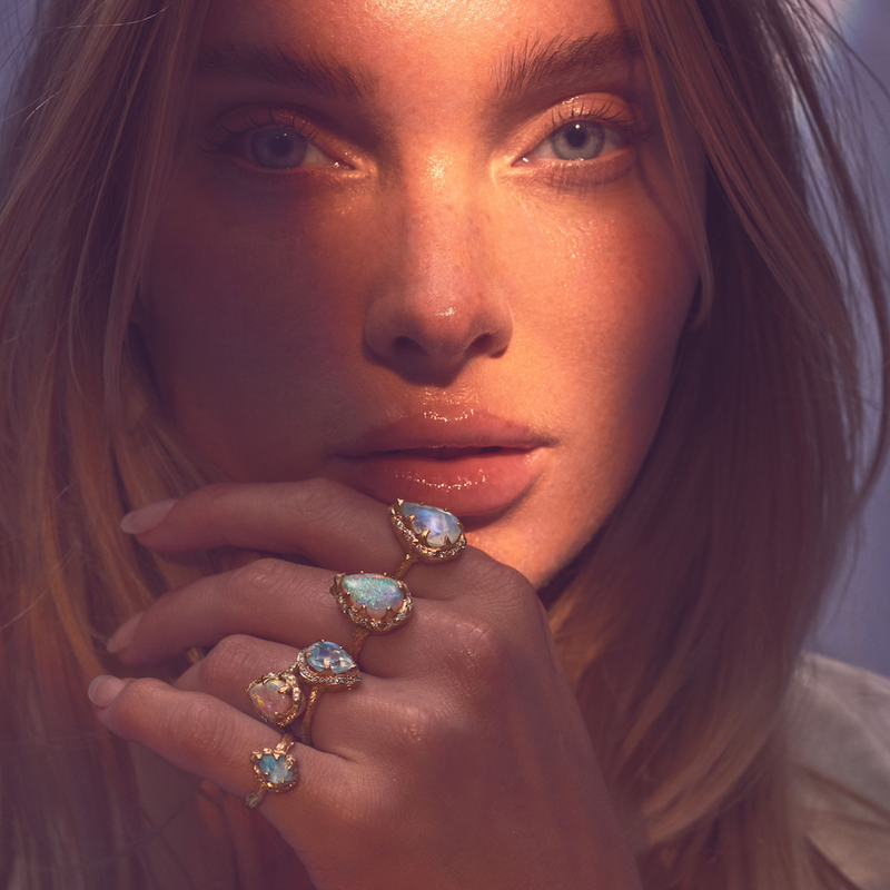 Baby Queen Water Drop White Opal Ring with Sprinkled Diamonds | Ready to Ship by Logan Hollowell Jewelry