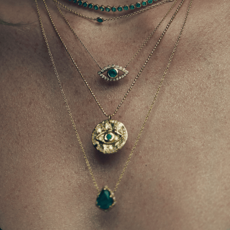 Baby Queen Water Drop Emerald Necklace with Sprinkled Diamonds | Ready to Ship by Logan Hollowell Jewelry