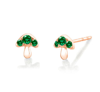 Emerald Mushroom Stud Pair Rose Gold  by Logan Hollowell Jewelry