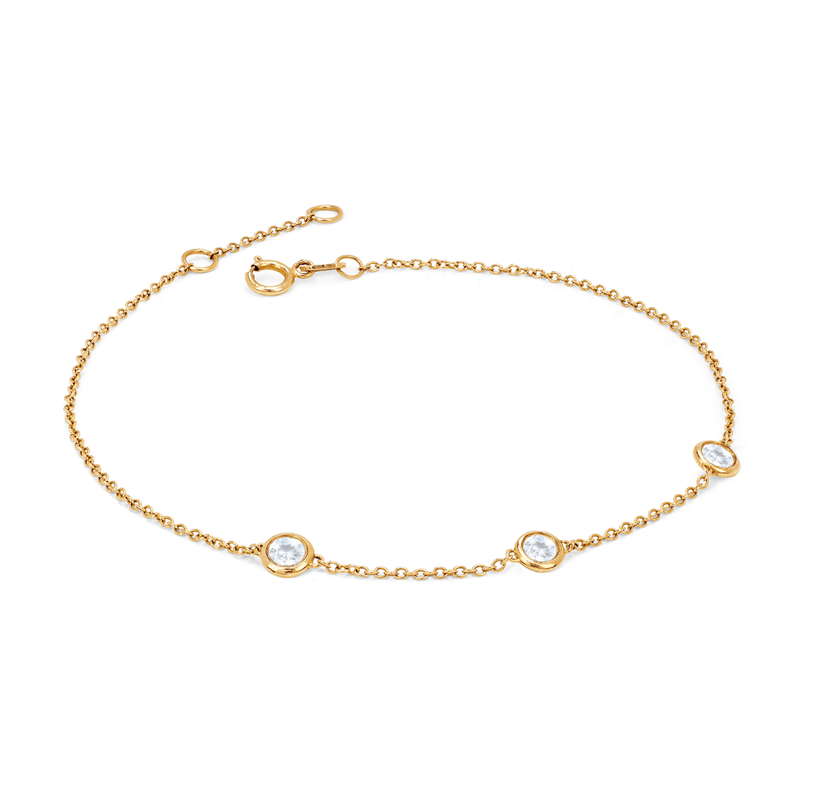 3 Moonstone Orbit Bezel Bracelet Yellow Gold   by Logan Hollowell Jewelry