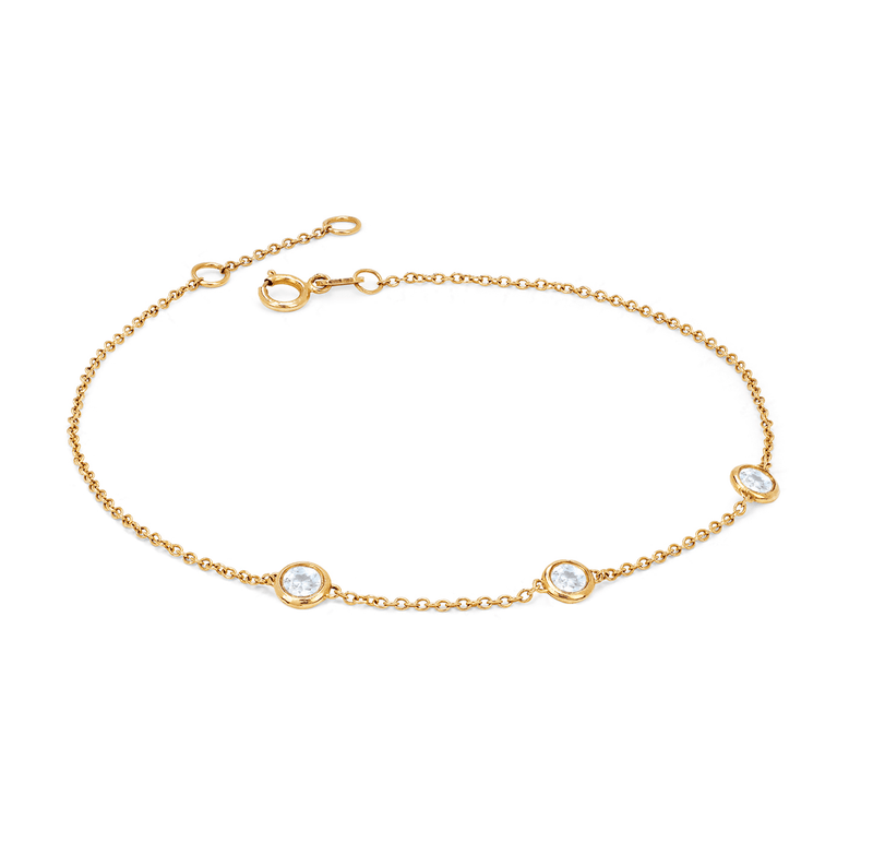 3 Moonstone Orbit Bezel Bracelet Yellow Gold   by Logan Hollowell Jewelry