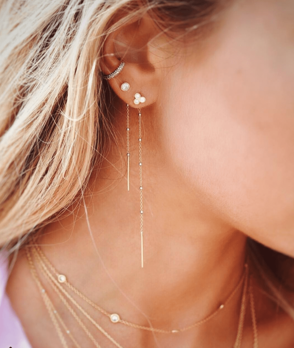 Triple Diamond Shooting Star Half Thread Through Earring by Logan Hollowell Jewelry