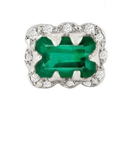 Micro Queen Emerald Cut Emerald Earrings with Sprinkled Diamonds White Gold Single  by Logan Hollowell Jewelry