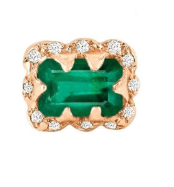 Micro Queen Emerald Cut Emerald Earrings with Sprinkled Diamonds Rose Gold Single  by Logan Hollowell Jewelry