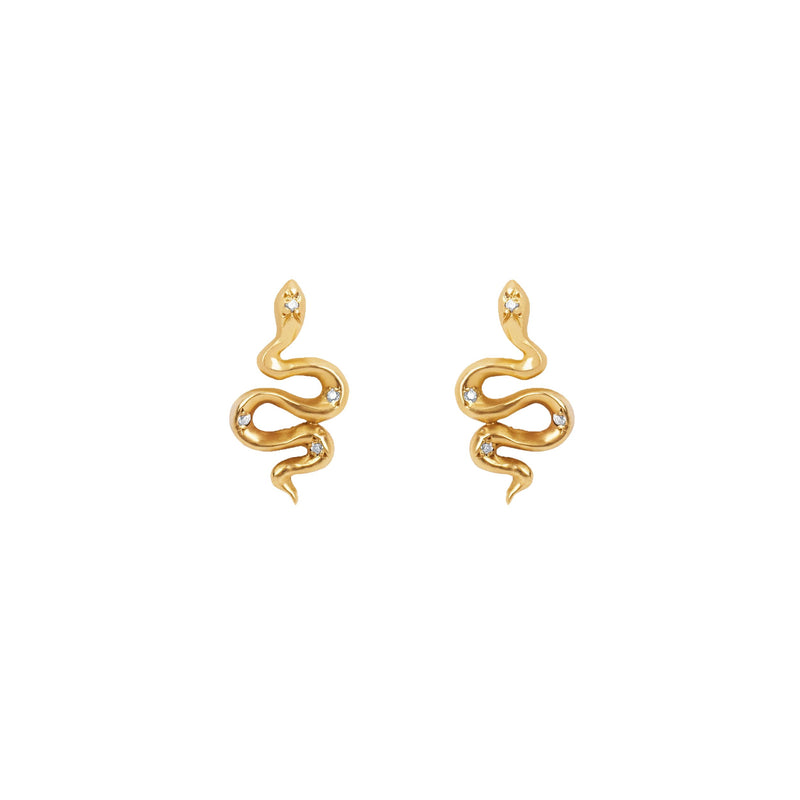 Kundalini Studs with Star Set Diamonds Yellow Gold Pair  by Logan Hollowell Jewelry
