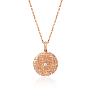 LH x JA 18k Shri Yantra Coin Necklace with Diamonds 18" Rose Gold  by Logan Hollowell Jewelry