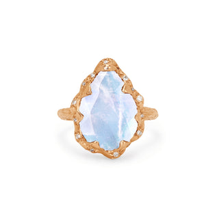 Queen Water Drop Moonstone Ring with Sprinkled Diamonds Rose Gold 5  by Logan Hollowell Jewelry