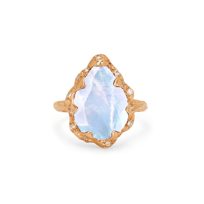 Queen Water Drop Moonstone Ring with Sprinkled Diamonds Rose Gold 3  by Logan Hollowell Jewelry