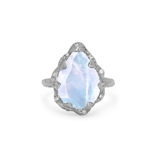 Queen Water Drop Moonstone Ring with Sprinkled Diamonds White Gold 5  by Logan Hollowell Jewelry