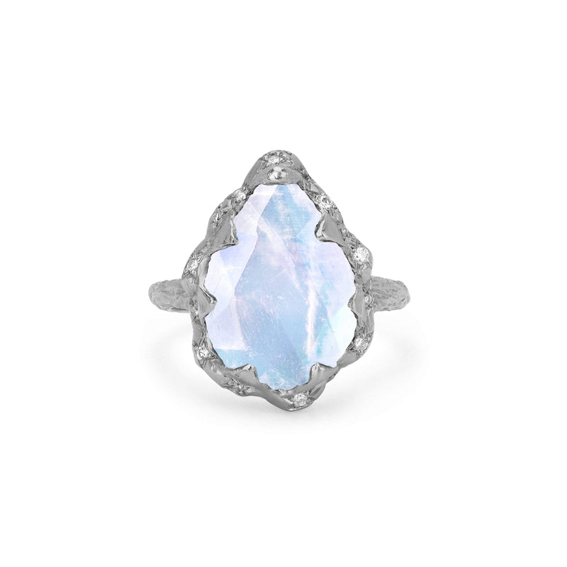 Queen Water Drop Moonstone Ring with Sprinkled Diamonds White Gold 3  by Logan Hollowell Jewelry