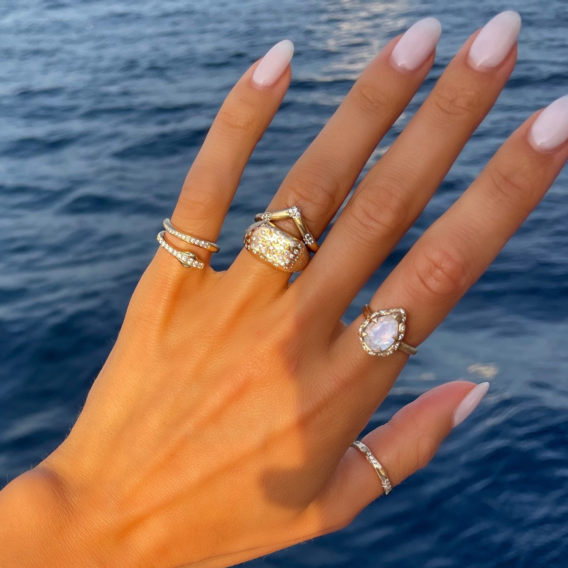V Sprinkled Diamond Ring Yellow Gold 5.25 by Logan Hollowell Jewelry