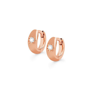 Single Star Set Rounded Diamond Huggies Rose Gold Pair  by Logan Hollowell Jewelry