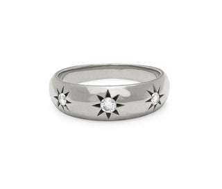 Star Set Rounded Ring White Gold 4  by Logan Hollowell Jewelry
