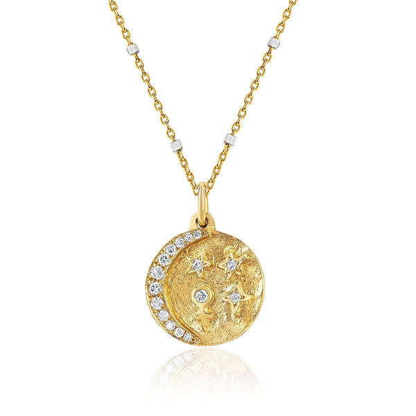 Petite Divine Feminine Alchemy Coin Necklace Yellow Gold 16" by Logan Hollowell Jewelry