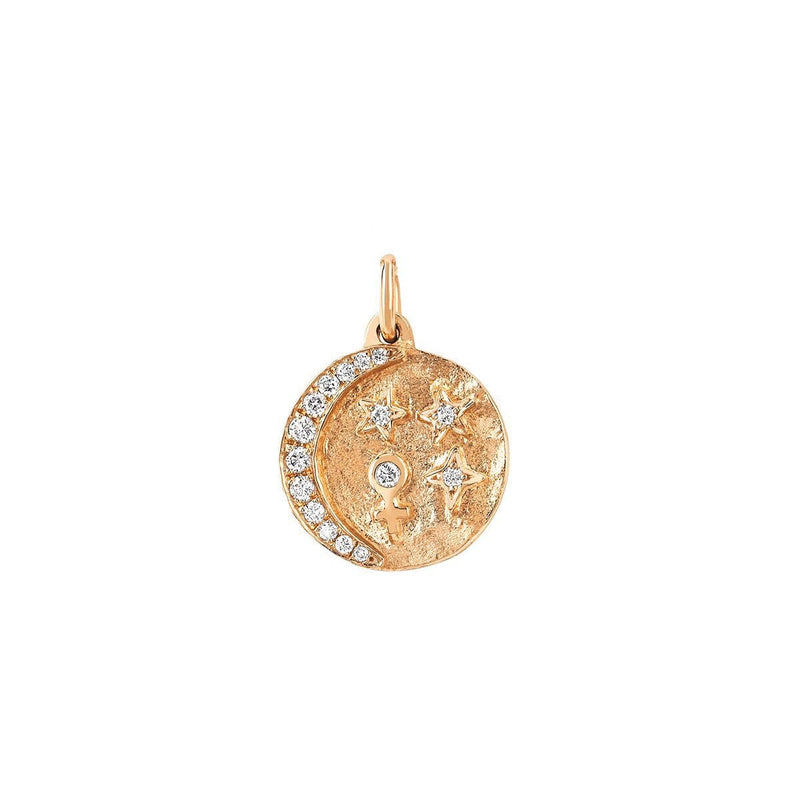 Petite Divine Feminine Alchemy Coin Charm Rose Gold by Logan Hollowell Jewelry