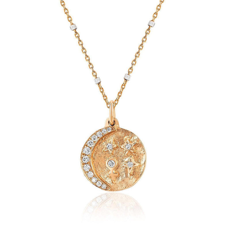 Petite Divine Feminine Alchemy Coin Necklace Rose Gold 16" by Logan Hollowell Jewelry