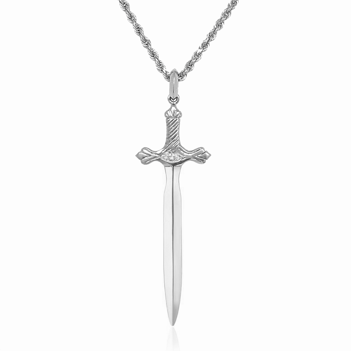 Valiant Protection Sword Marquise Diamond Center White Gold 18" by Logan Hollowell Jewelry