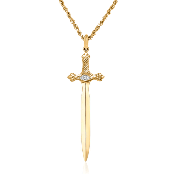 Valiant Protection Sword Marquise Diamond Center | Ready to Ship Yellow Gold 20" by Logan Hollowell Jewelry
