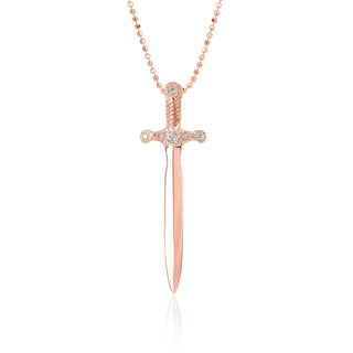 Valor Sword Pendant with Diamonds Rose Gold 18"  by Logan Hollowell Jewelry