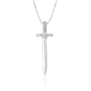 Valor Sword Pendant with Diamonds White Gold 18"  by Logan Hollowell Jewelry