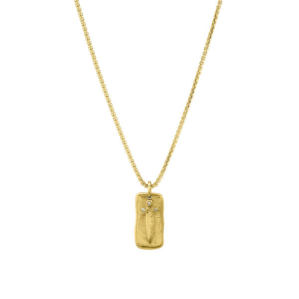 Sword Plate Necklace Yellow Gold 18" by Logan Hollowell Jewelry