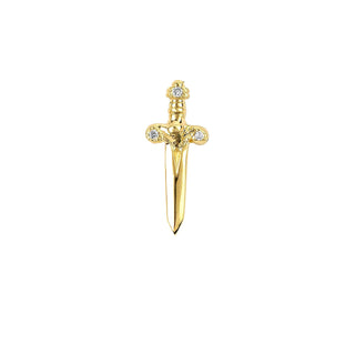 Dagger Studs with Diamonds Single Yellow Gold  by Logan Hollowell Jewelry